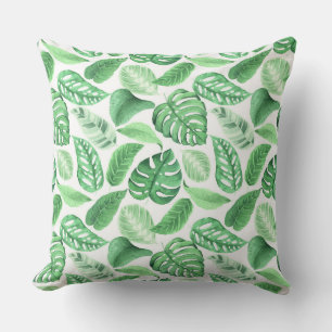 Green Watercolor Foliage Pattern Cushion