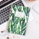 Green Watercolor Foliage Pattern Monogram 2024 Planner<br><div class="desc">Personalise this planner with your name in dark green italics framed by a white rectangle,  on a bold background pattern of large green watercolor leaves.</div>