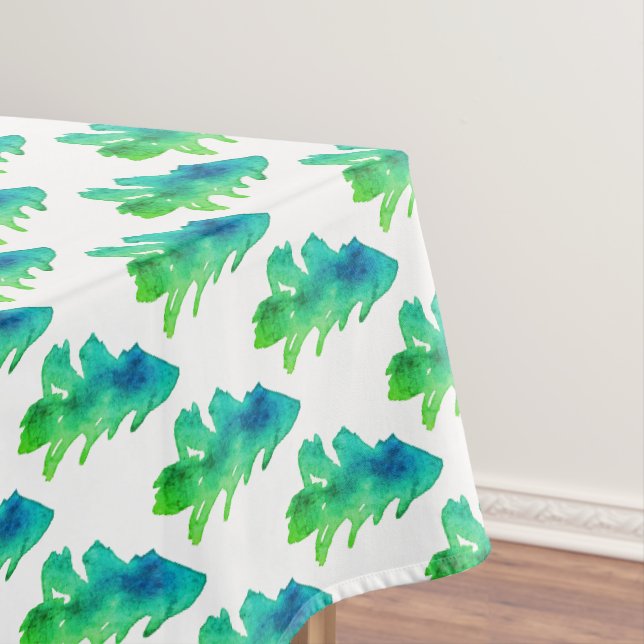 Green Watercolor Forest Pine Trees Tablecloth (In Situ)