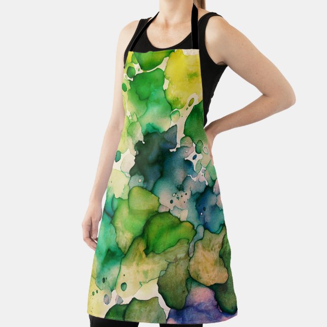 Green Watercolor Fusion  Apron (Insitu)