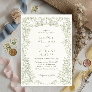 Green Watercolor Garden art Gate Wedding Invitation