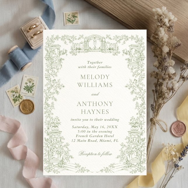 Green Watercolor Garden art Gate Wedding Invitation (Creator Uploaded)