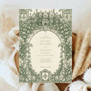 Green Watercolor Garden art Gate Wedding Invitation