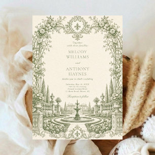 Green Watercolor Garden art Gate Wedding Invitation