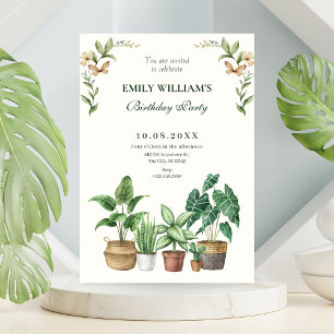 Green watercolor gardening plants birthday invitation