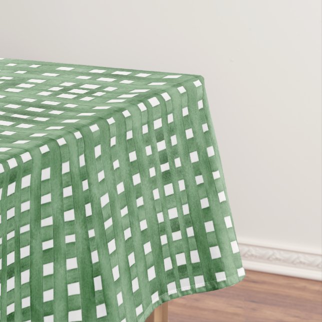 Green Watercolor Gingham Baby Shower  Tablecloth (In Situ)