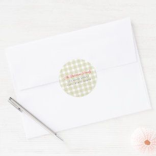 Green Watercolor Gingham Return Address Classic Round Sticker