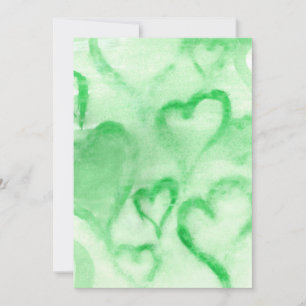 Green Watercolor Hearts Blank Invitation