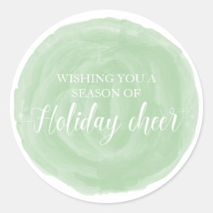 Green Watercolor Holiday Cheer Classic Round Sticker