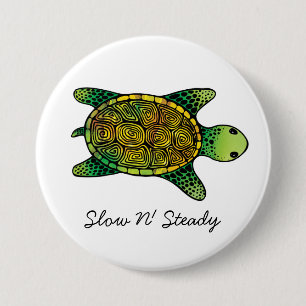 Green Watercolor Ink Drawn Turtle 7.5 Cm Round Badge