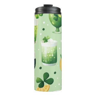 GREEN WATERCOLOR IRISH BEVERAGES & DRINKS THERMAL TUMBLER