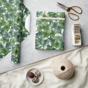 Green Watercolor Ivy Leaves Wrapping Paper
