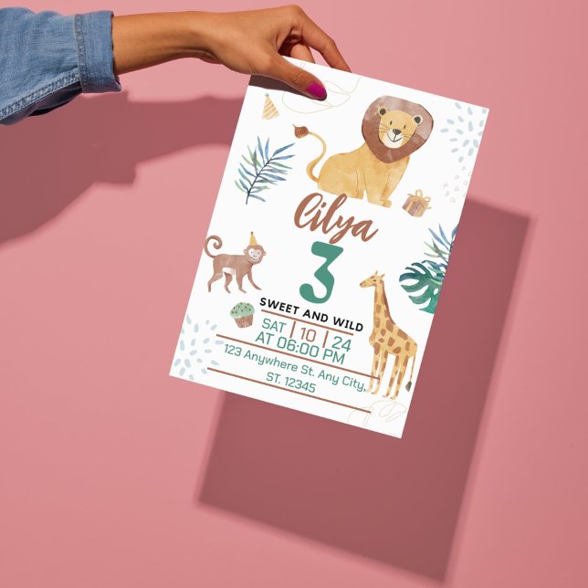 Green Watercolor Kids Illustration Savana Theme Invitation (Green Watercolor Kids Illustration Savana Theme Invitation)