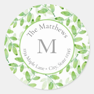  Green Watercolor Layered Leaves Pattern labels