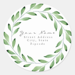 'Green Watercolor Leaf Branch Wreath'  Label