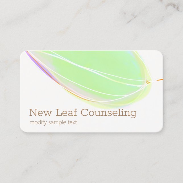 Green Watercolor Leaf Business Card (Front)