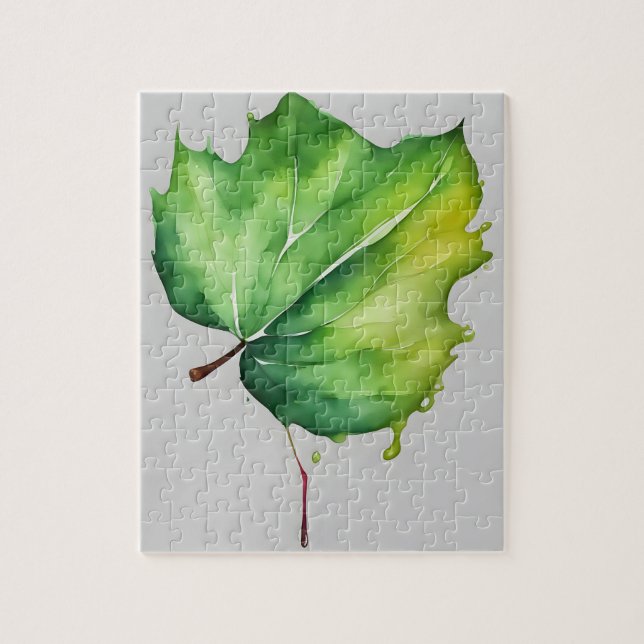 Green Watercolor Leaf Jigsaw Puzzle (Vertical)