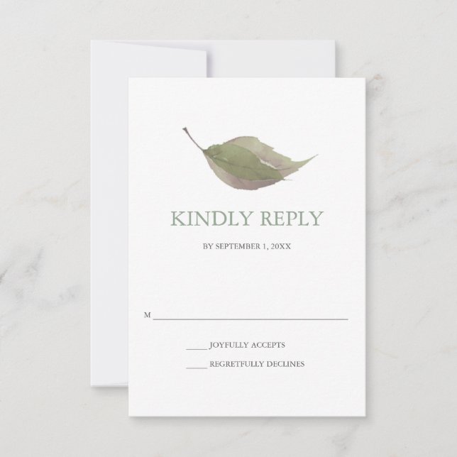 Green Watercolor Leaf Wedding RSVP Card (Front)