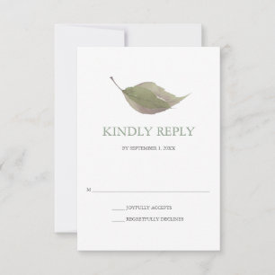 Green Watercolor Leaf Wedding RSVP Card