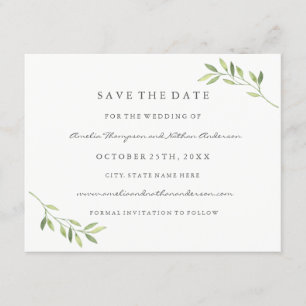 Green Watercolor Leaf Wedding Save The Date