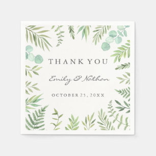 Green Watercolor Leaf Wreath Wedding Napkin