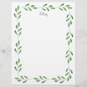 Green Watercolor Leaves Frame Custom Letterhead