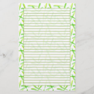 Green Watercolor Leaves Lined Stationery