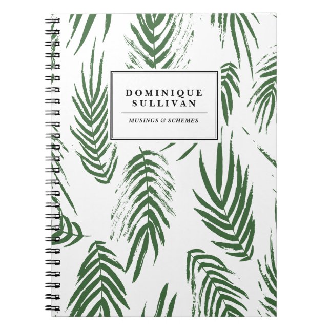 Green Watercolor Leaves Pattern Personalised Spiral Notebook (Front)