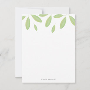 Green Watercolor Leaves Personalised Stationery Card