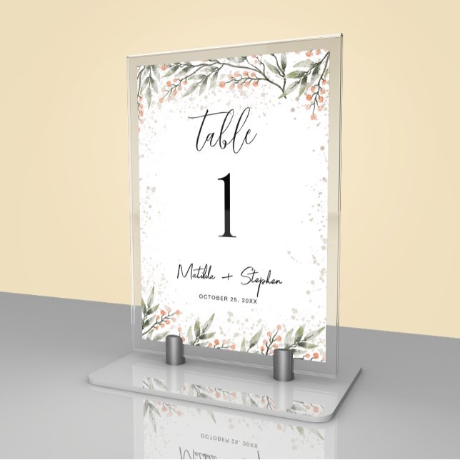 Green Watercolor Leaves Personalised Table Number (Creator Uploaded)