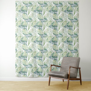 Green Watercolor Leaves Tapestry
