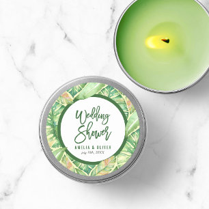 Green Watercolor Leaves Tropical Wedding Shower Classic Round Sticker