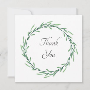 Green Watercolor Leaves Wreath Thank You Card