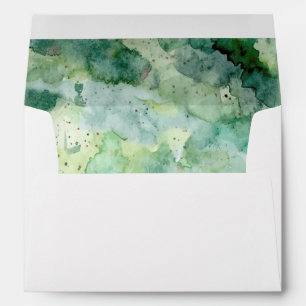 Green Watercolor Lined Envelope
