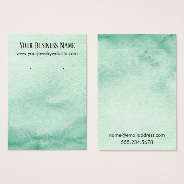 Green Watercolor Mandala Earring Display Cards (Front & Back)