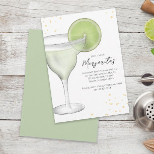 Green Watercolor Margarita Cocktail Custom Invitation
