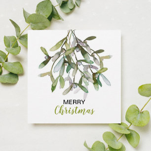 Green Watercolor Mistletoe Merry Christmas Holiday Card
