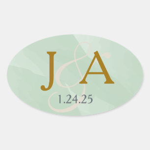Green Watercolor Monogram Label