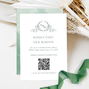 Green Watercolor Monogram QR Code / RSVP Online Enclosure Card