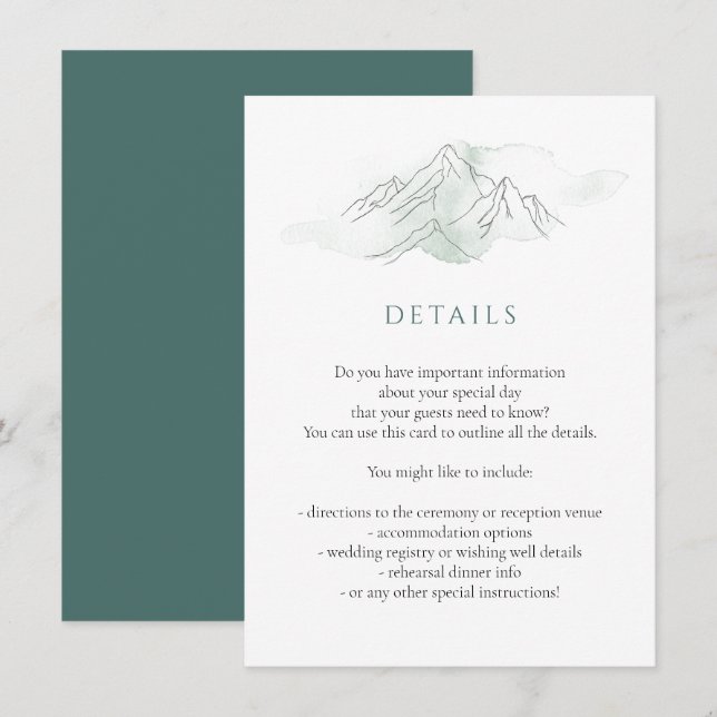 Green Watercolor Mountain Nature Wedding Details  Enclosure Card (Front/Back)
