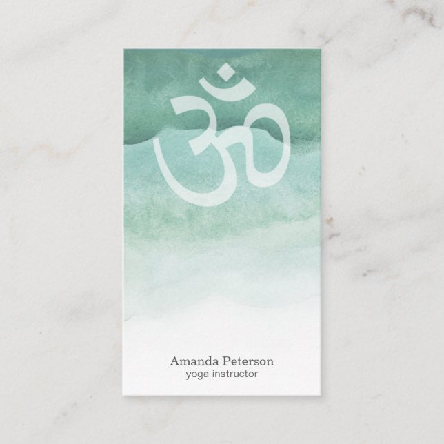 Green Watercolor Ombre Om Yoga Instructor Business Card (Front)