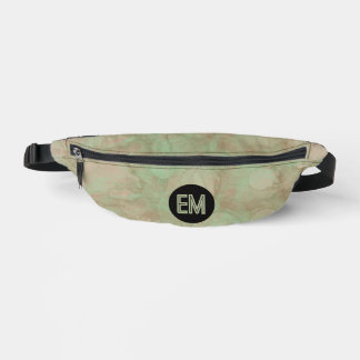 Green Watercolor Paint Circles Initials Monogramed Bum Bags
