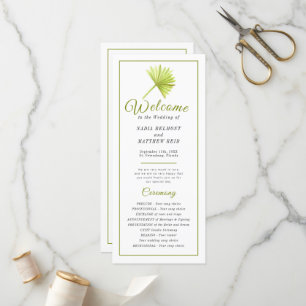 Green watercolor palm frond leaf wedding ceremony  programme
