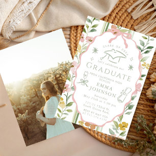  Green Watercolor Pastel Floral Graduation Party  Invitation