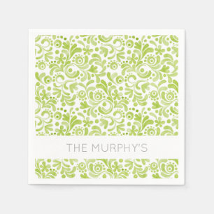 Green Watercolor Pattern NAME Lovely Spring Fun Napkin