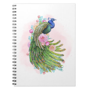 Green Watercolor Peacock Beauty – Artistic Spiral Notebook