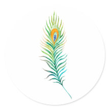 Green watercolor peacock feather