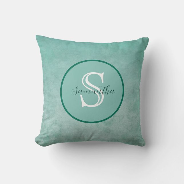 Green Watercolor Personalised Monogram Cushion (Front)