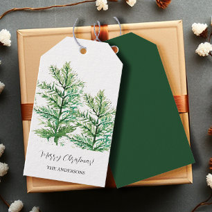 Green Watercolor Pine Branches Gift Tags