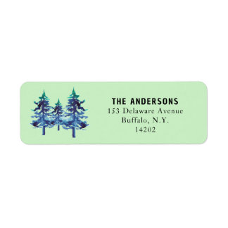 Green Watercolor Pine Forest Winter Return Address